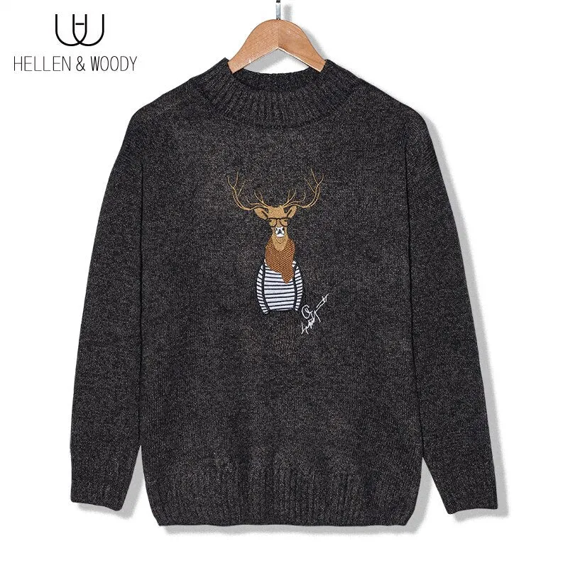 , HellenWoody A&W Men's Knitted Pullovers Couples Christmas Reindeer Animal Printing Man's Warmth Wool-Blend Casual O-Neck Sweater
