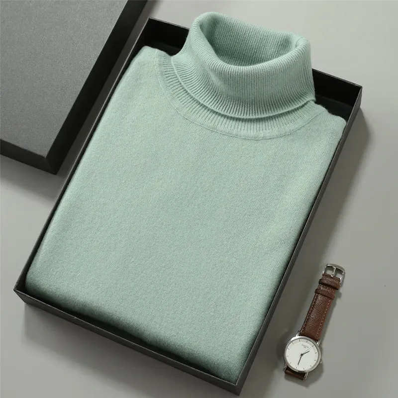 100% Cashmere Turtleneck Men Pullovers  Autumn Winter Soft Light Warm Rolled Neck Jumper Jersey Pull Homme Knitted Sweater