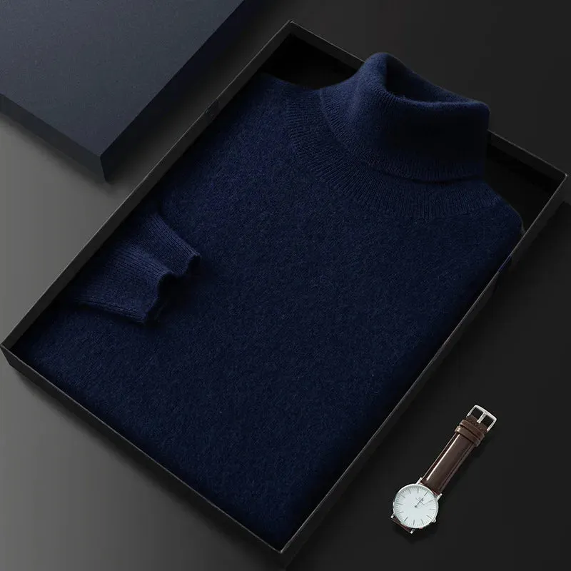 100% Cashmere Turtleneck Men Pullovers  Autumn Winter Soft Light Warm Rolled Neck Jumper Jersey Pull Homme Knitted Sweater