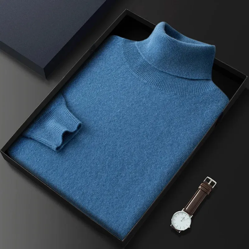 100% Cashmere Turtleneck Men Pullovers  Autumn Winter Soft Light Warm Rolled Neck Jumper Jersey Pull Homme Knitted Sweater