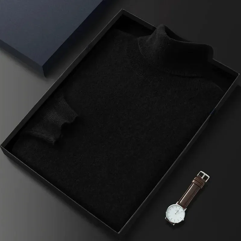 100% Cashmere Turtleneck Men Pullovers  Autumn Winter Soft Light Warm Rolled Neck Jumper Jersey Pull Homme Knitted Sweater