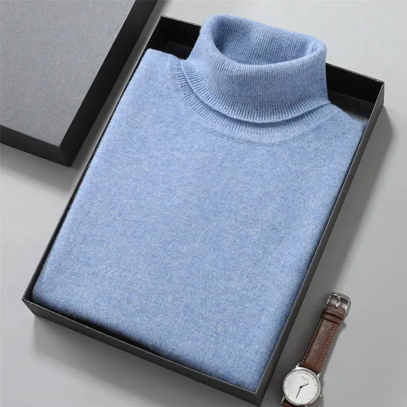 100% Cashmere Turtleneck Men Pullovers  Autumn Winter Soft Light Warm Rolled Neck Jumper Jersey Pull Homme Knitted Sweater