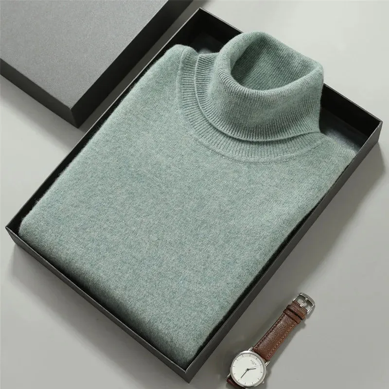 100% Cashmere Turtleneck Men Pullovers  Autumn Winter Soft Light Warm Rolled Neck Jumper Jersey Pull Homme Knitted Sweater