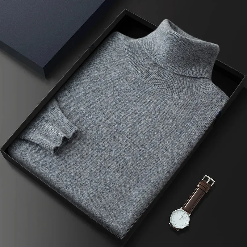 100% Cashmere Turtleneck Men Pullovers  Autumn Winter Soft Light Warm Rolled Neck Jumper Jersey Pull Homme Knitted Sweater