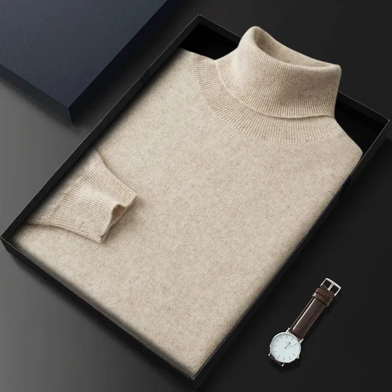 100% Cashmere Turtleneck Men Pullovers  Autumn Winter Soft Light Warm Rolled Neck Jumper Jersey Pull Homme Knitted Sweater