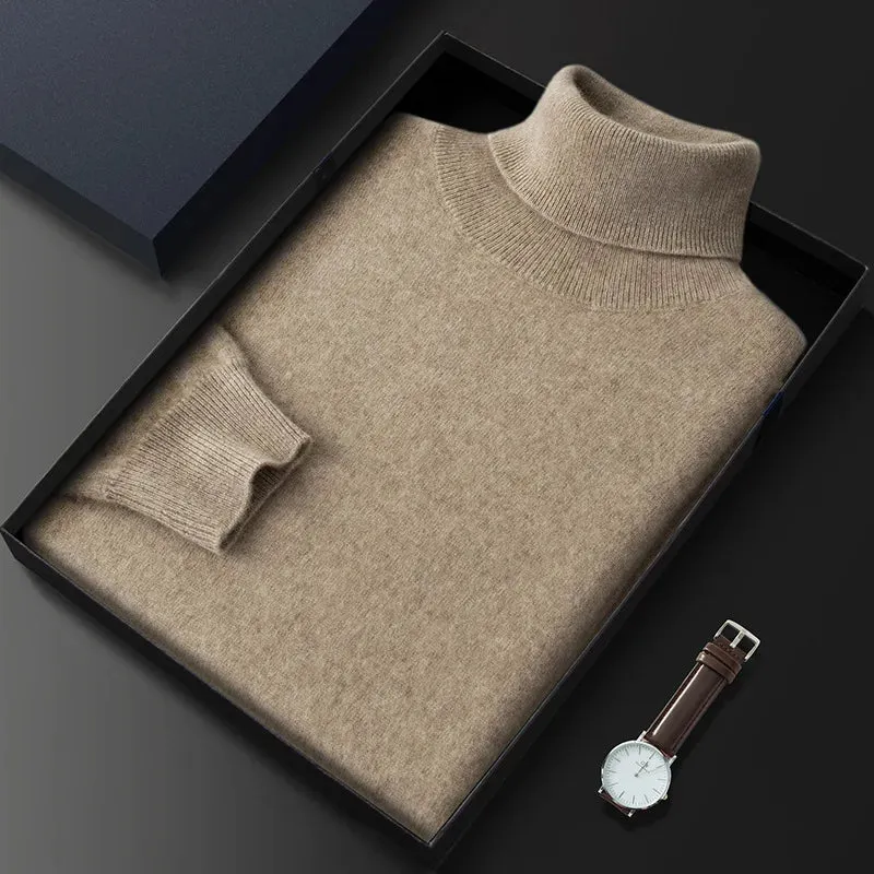 100% Cashmere Turtleneck Men Pullovers  Autumn Winter Soft Light Warm Rolled Neck Jumper Jersey Pull Homme Knitted Sweater