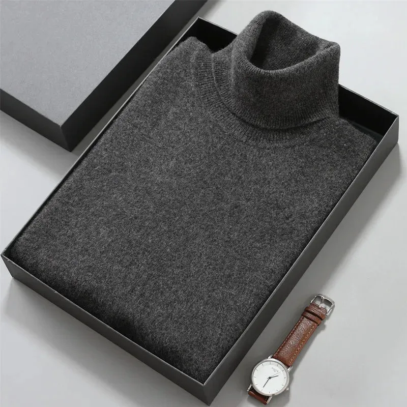 100% Cashmere Turtleneck Men Pullovers  Autumn Winter Soft Light Warm Rolled Neck Jumper Jersey Pull Homme Knitted Sweater