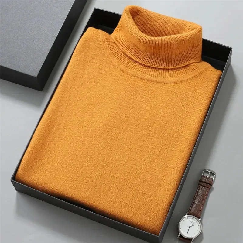 100% Cashmere Turtleneck Men Pullovers  Autumn Winter Soft Light Warm Rolled Neck Jumper Jersey Pull Homme Knitted Sweater