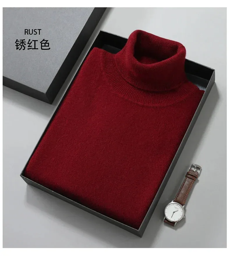 100% Cashmere Turtleneck Men Pullovers  Autumn Winter Soft Light Warm Rolled Neck Jumper Jersey Pull Homme Knitted Sweater