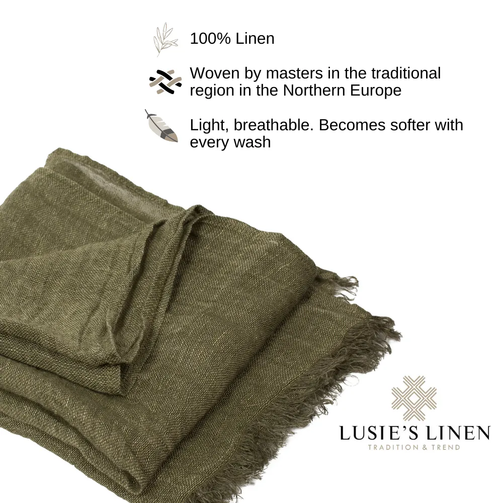 100% Linen Scarf - Moss Green Color