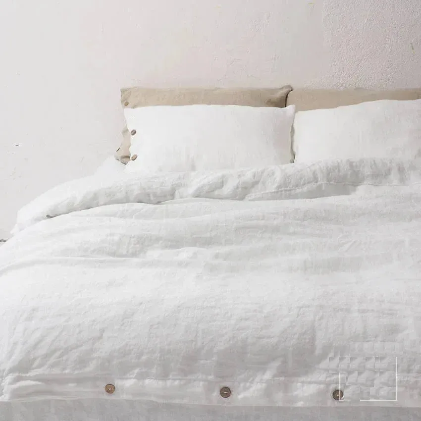 100% Natural Pure Linen Duvet Cover Set - Bleach