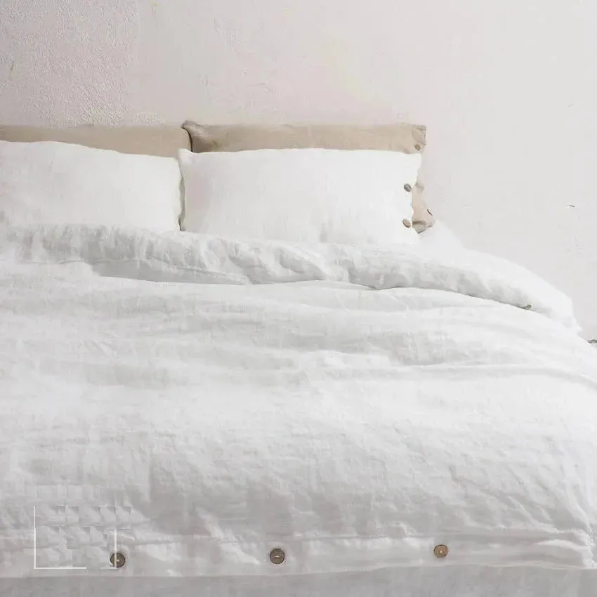 100% Natural Pure Linen Duvet Cover Set - Bleach