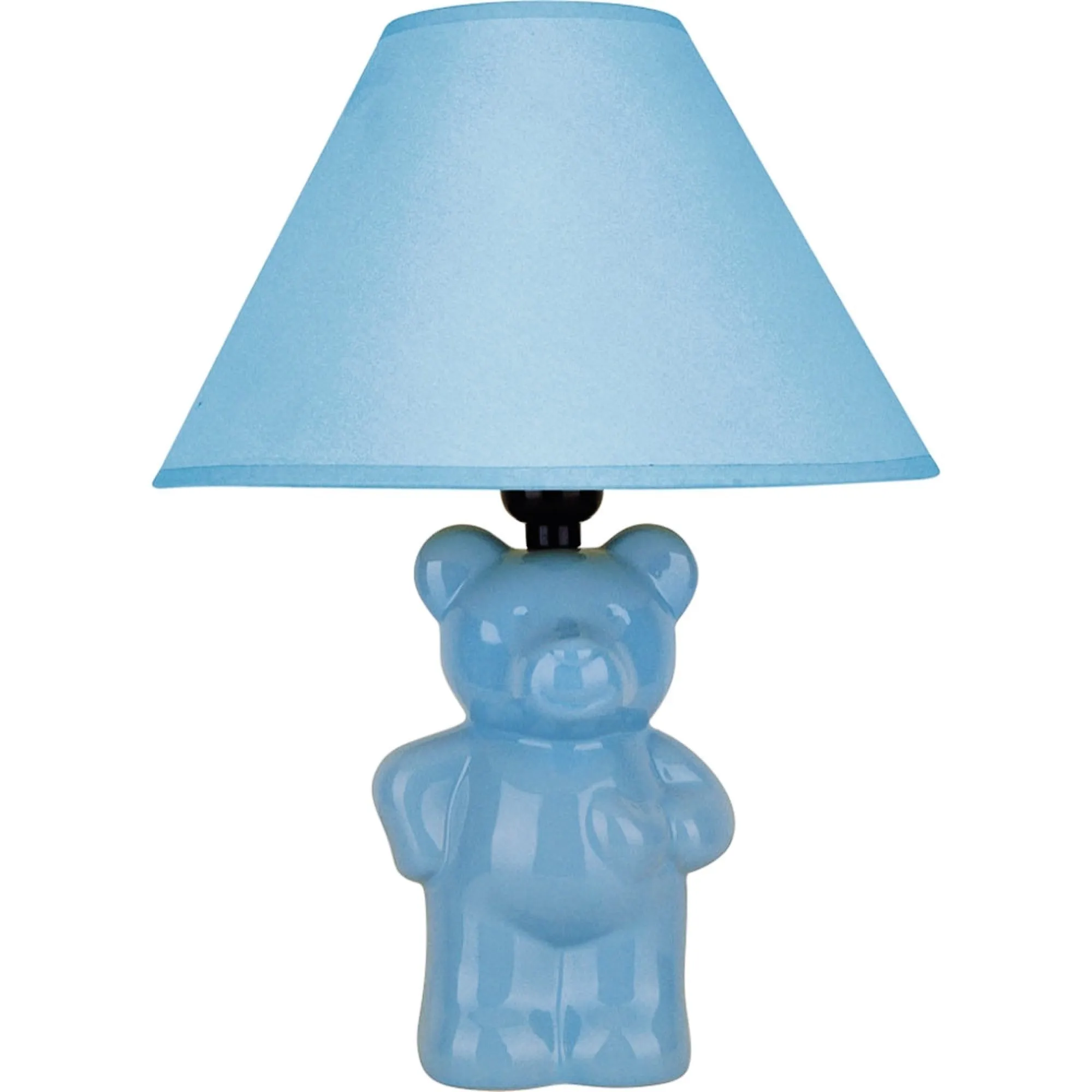 13” Blue Teddy Bear Ceramic Linen Shade Table Lamp