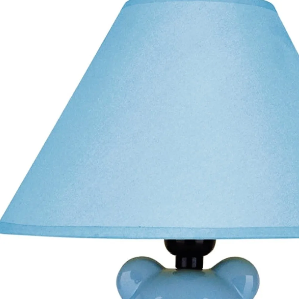13” Blue Teddy Bear Ceramic Linen Shade Table Lamp