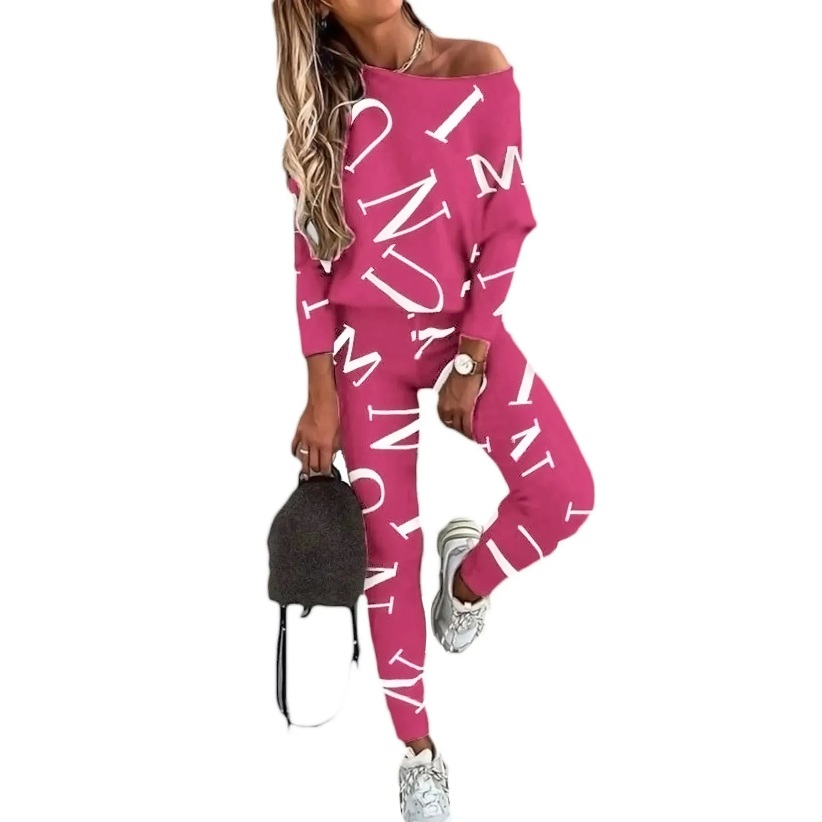 2021 Spring Autumn Casual Outfit Letters Print Long Sleeve Top Spring Women Blouse Pants Tracksuit for Sports 2 pieces sets