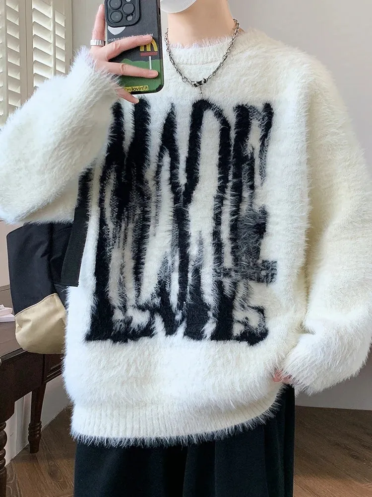 2024 New Autumn Winter Top Grade Mink Cashmere Christmas Sweater Men Fashion Printed Male Pullover Korean Harajuku Mens Jumpers