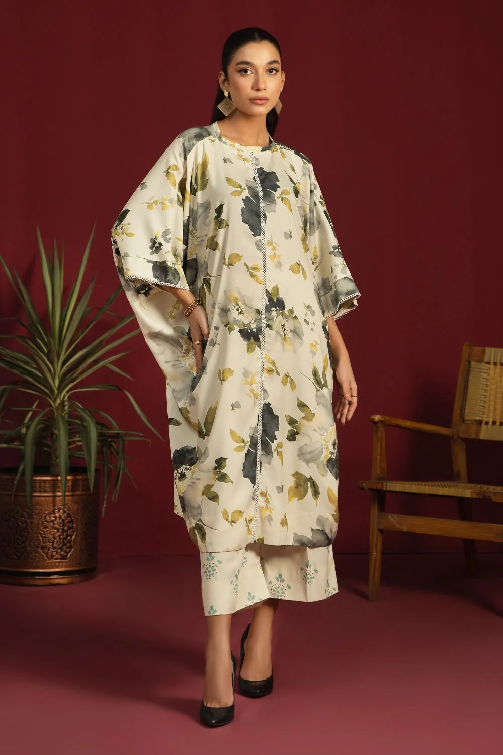 2PC Unstitched |Printed Crepe Linen Shirt   Trouser