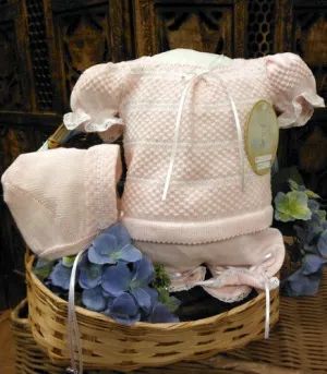 3 piece knit "take me home" set with lace edging preemie & newborn - pink