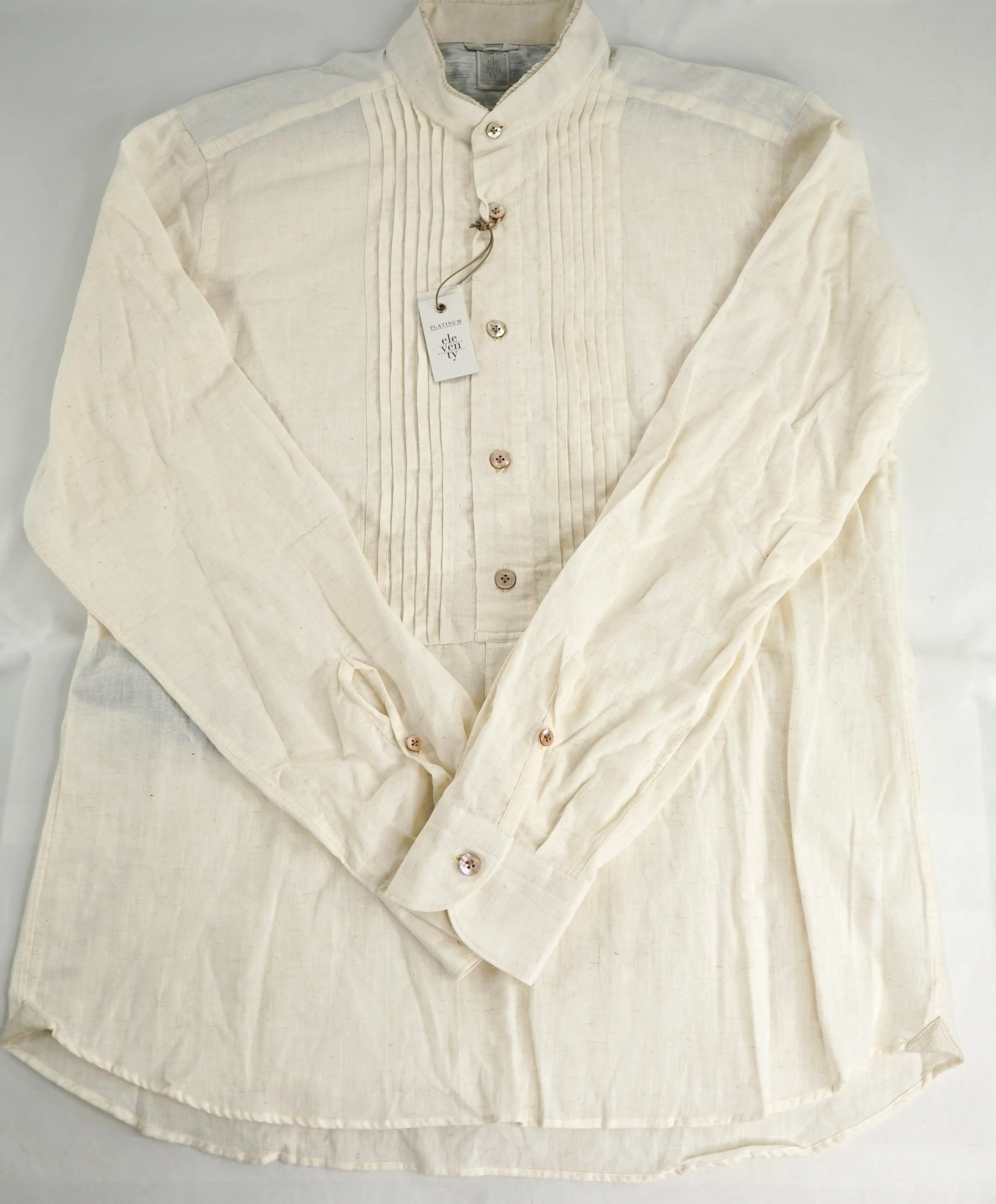 $445 ELEVENTY - Popover *PLEATED* Ivory MOP Button Down Shirt - M