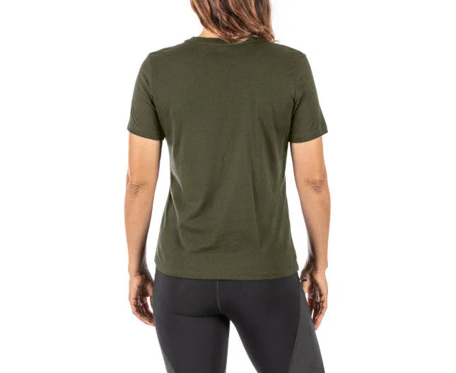 5.11 WOMEN'S COFFEE THEN CONQUER S/S TEE, MILITARY GREEN