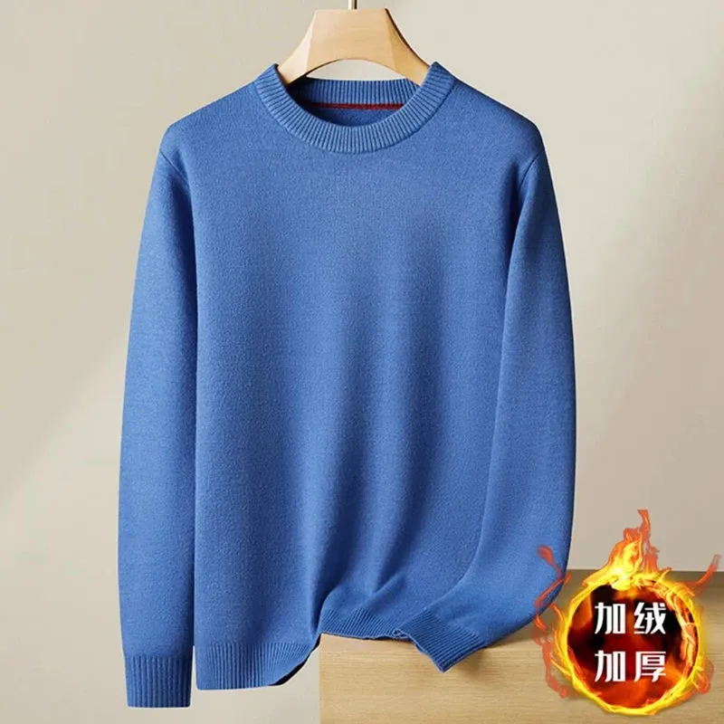 8XL 7XL 6XL 2024 New Autumn Winter High End Plus Velvet Sweater Men Thick Fleece Mens Pullover Sweaters Business Casual Jumpers