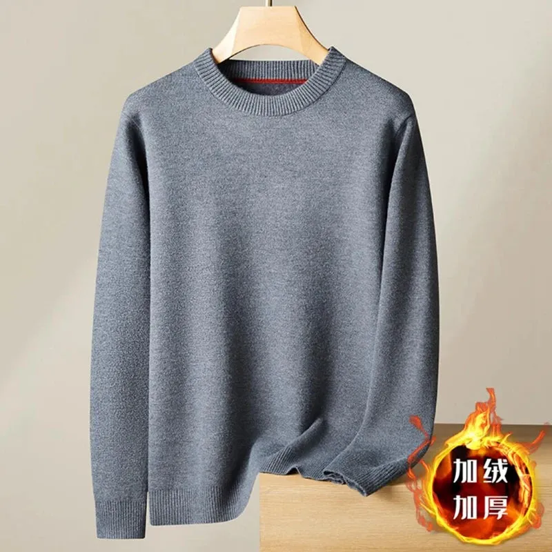 8XL 7XL 6XL 2024 New Autumn Winter High End Plus Velvet Sweater Men Thick Fleece Mens Pullover Sweaters Business Casual Jumpers