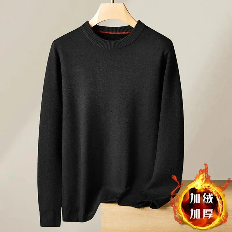 8XL 7XL 6XL 2024 New Autumn Winter High End Plus Velvet Sweater Men Thick Fleece Mens Pullover Sweaters Business Casual Jumpers