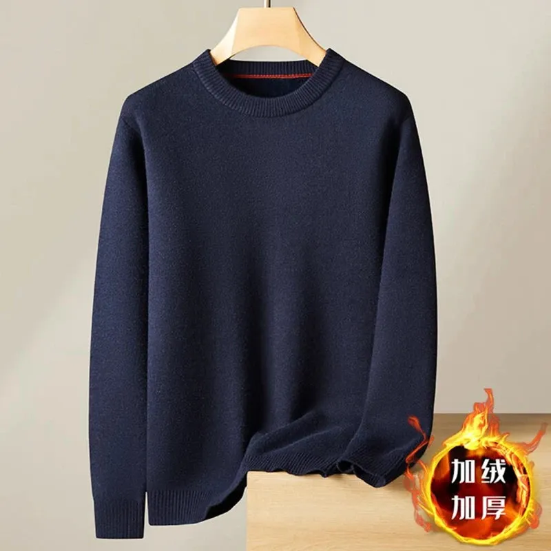 8XL 7XL 6XL 2024 New Autumn Winter High End Plus Velvet Sweater Men Thick Fleece Mens Pullover Sweaters Business Casual Jumpers