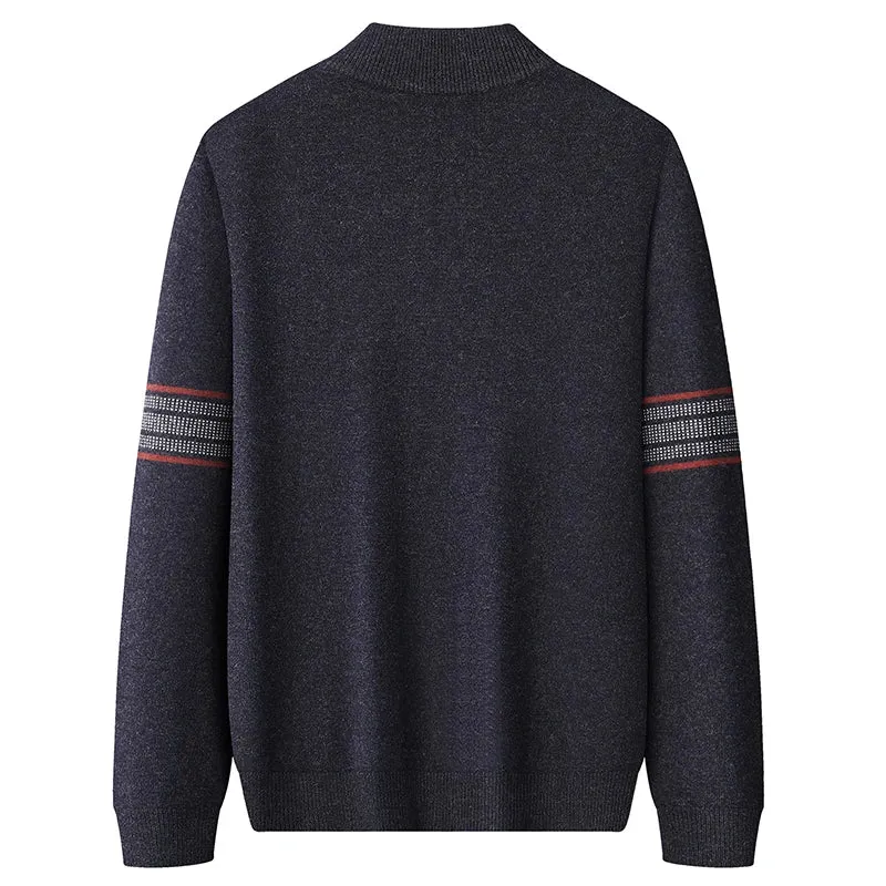 8XL 7XL 6XL 2024 New Fall Winter High End Luxury 100% Wool Sweater Men Casual Zipper Turtleneck Pullover Soft Warm Mens Sweaters
