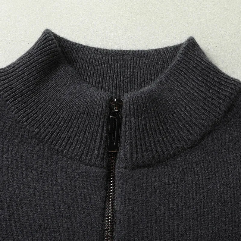 8XL 7XL 6XL 2024 New Fall Winter High End Luxury 100% Wool Sweater Men Casual Zipper Turtleneck Pullover Soft Warm Mens Sweaters