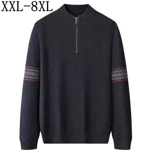 8XL 7XL 6XL 2024 New Fall Winter High End Luxury 100% Wool Sweater Men Casual Zipper Turtleneck Pullover Soft Warm Mens Sweaters