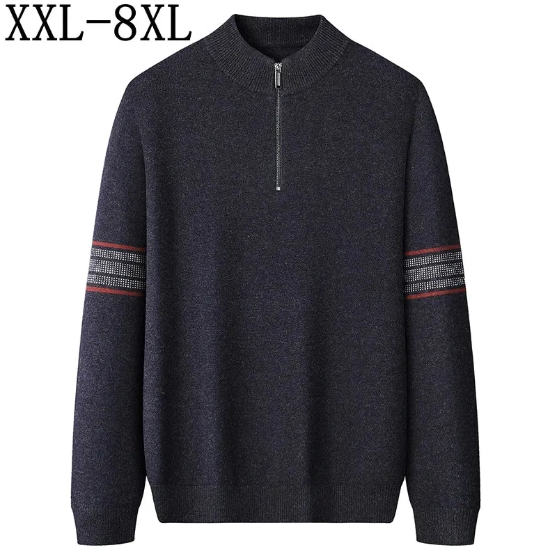 8XL 7XL 6XL 2024 New Fall Winter High End Luxury 100% Wool Sweater Men Casual Zipper Turtleneck Pullover Soft Warm Mens Sweaters