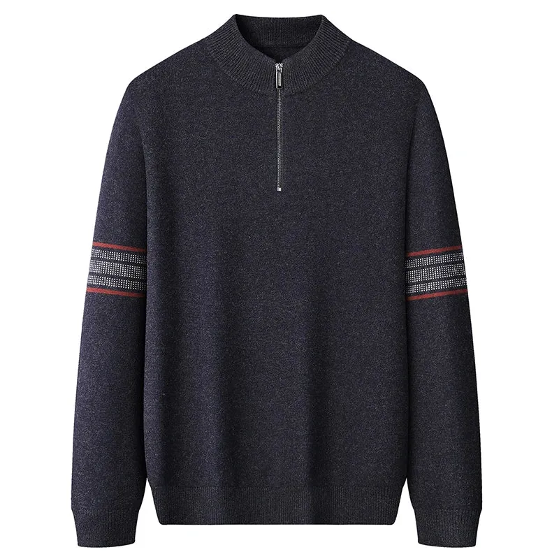 8XL 7XL 6XL 2024 New Fall Winter High End Luxury 100% Wool Sweater Men Casual Zipper Turtleneck Pullover Soft Warm Mens Sweaters
