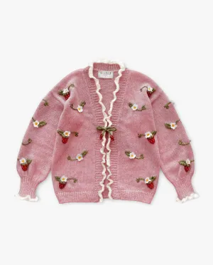 Adult Strawberries cardigan | Powder Pink