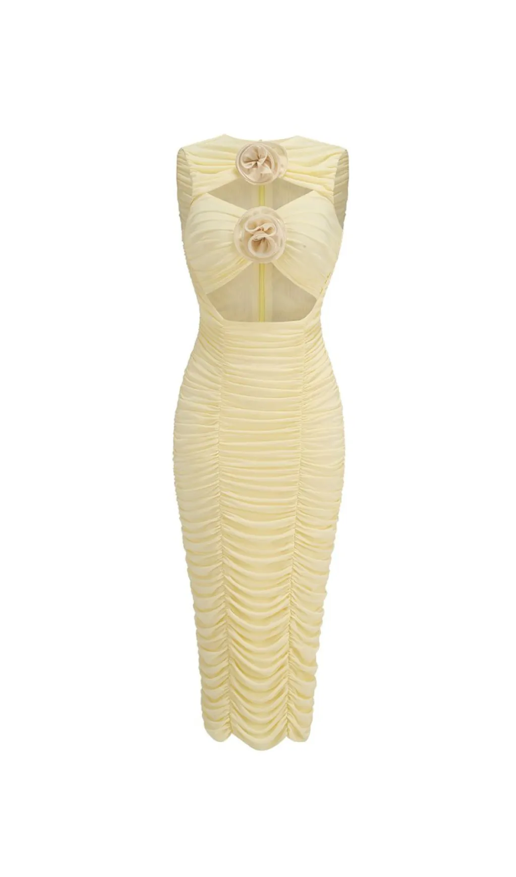 AMELIA SLEEVELESS FLOWER BLOOM MIDI DRESS IN LIGHT YELLOW