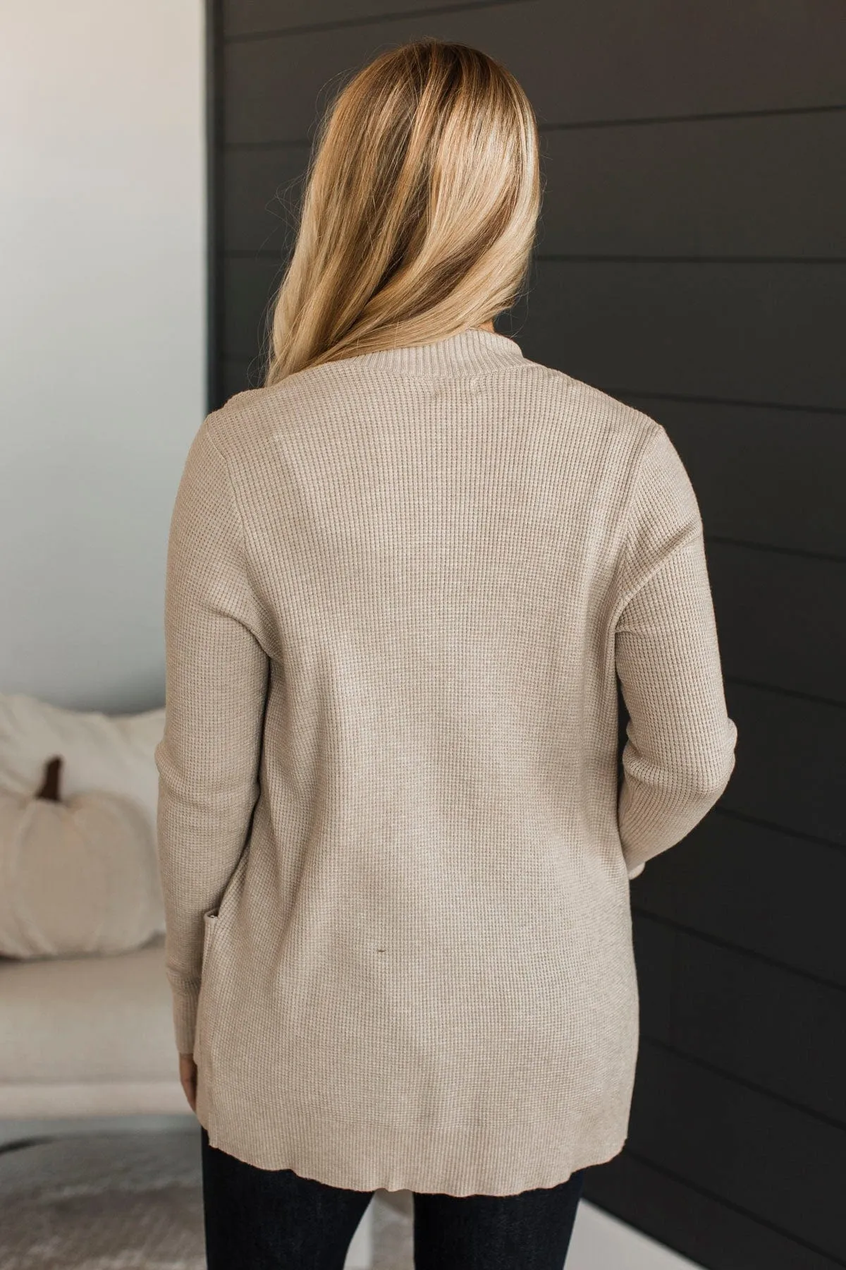 An Afternoon Out Waffle Knit Cardigan- Oatmeal