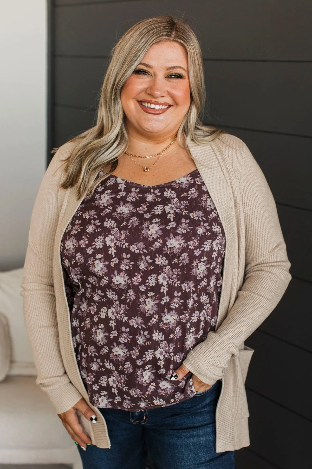 An Afternoon Out Waffle Knit Cardigan- Oatmeal