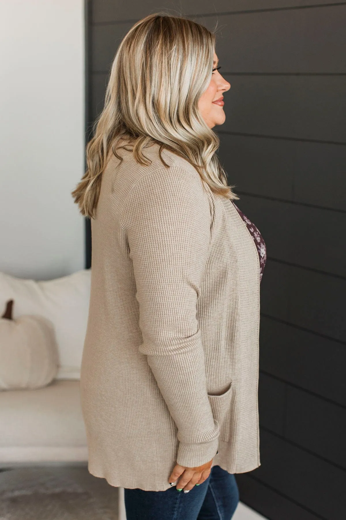An Afternoon Out Waffle Knit Cardigan- Oatmeal