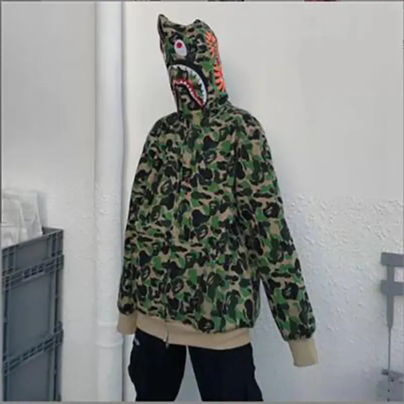 Autumn Winter New Shark Camouflage Streetwear Cardigan Sweater Women's Hip Hop Style Loose Long Sleeve Hooded Thin Zipper Coats