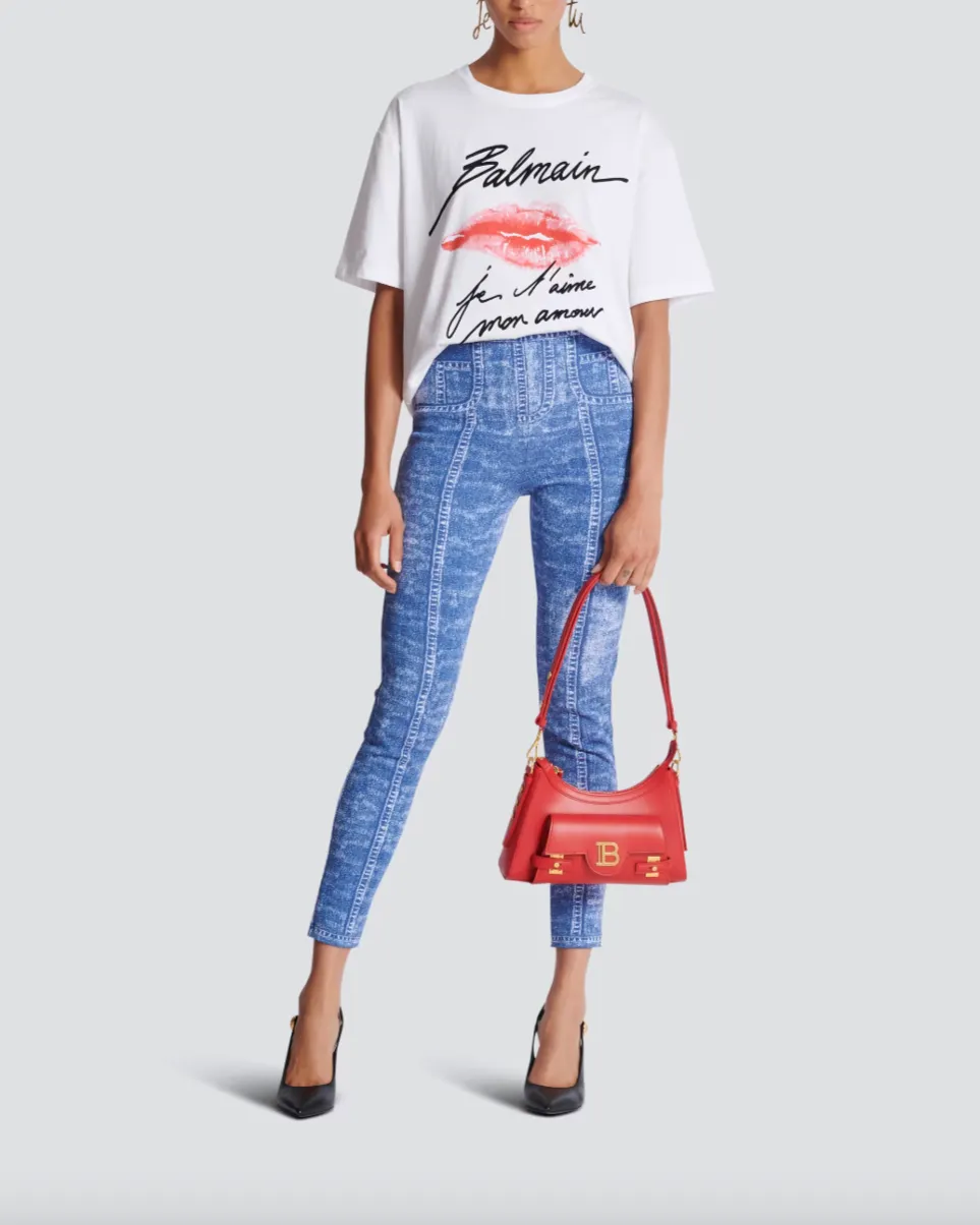 Balmain Short Sleeved Kiss Print T-Shirt in Blanc/Noir/Rouge
