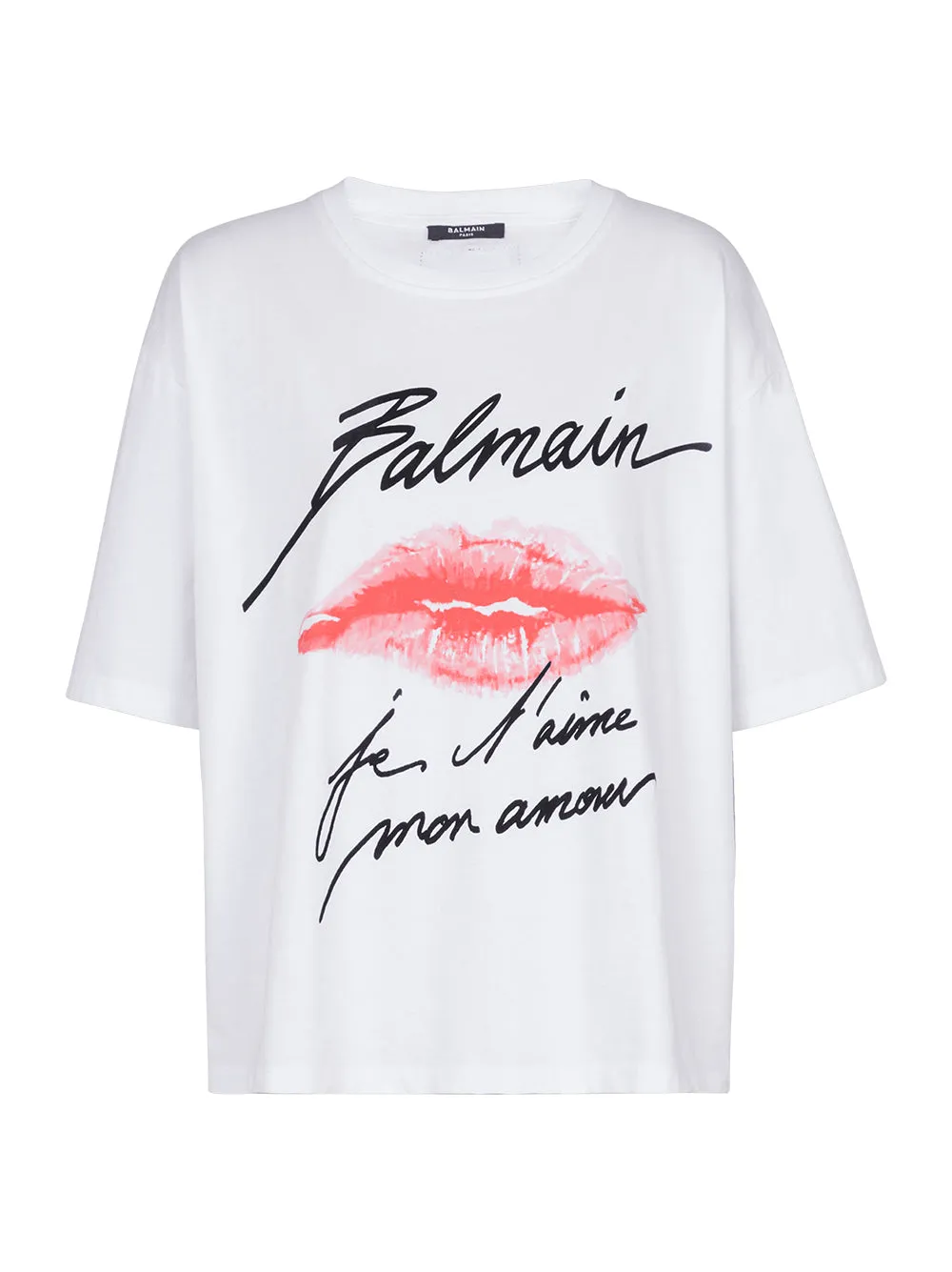 Balmain Short Sleeved Kiss Print T-Shirt in Blanc/Noir/Rouge