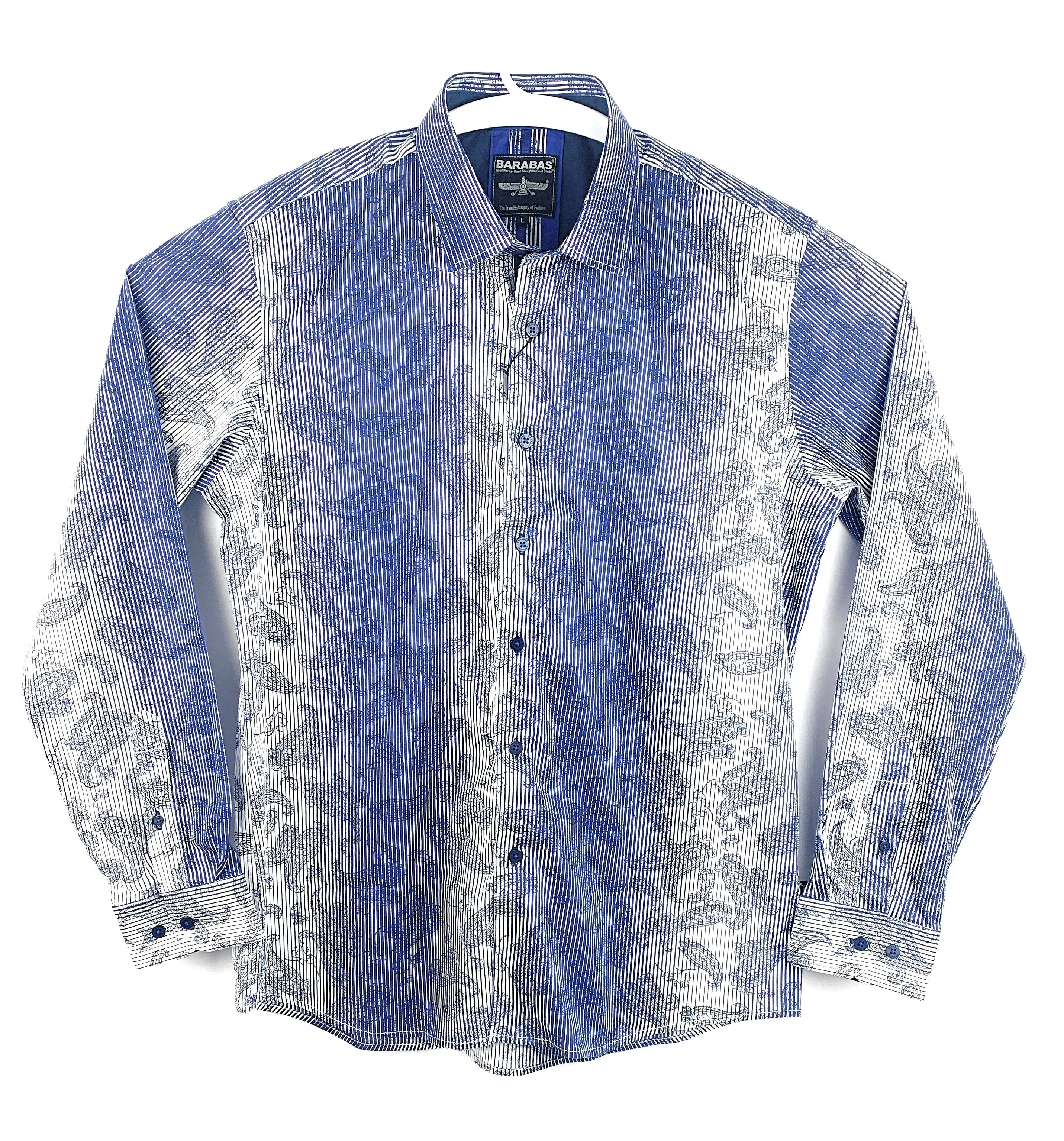 Barabas Mens Royal Blue Paisley Print Long Sleeve Casual Shirt