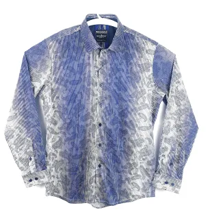 Barabas Mens Royal Blue Paisley Print Long Sleeve Casual Shirt