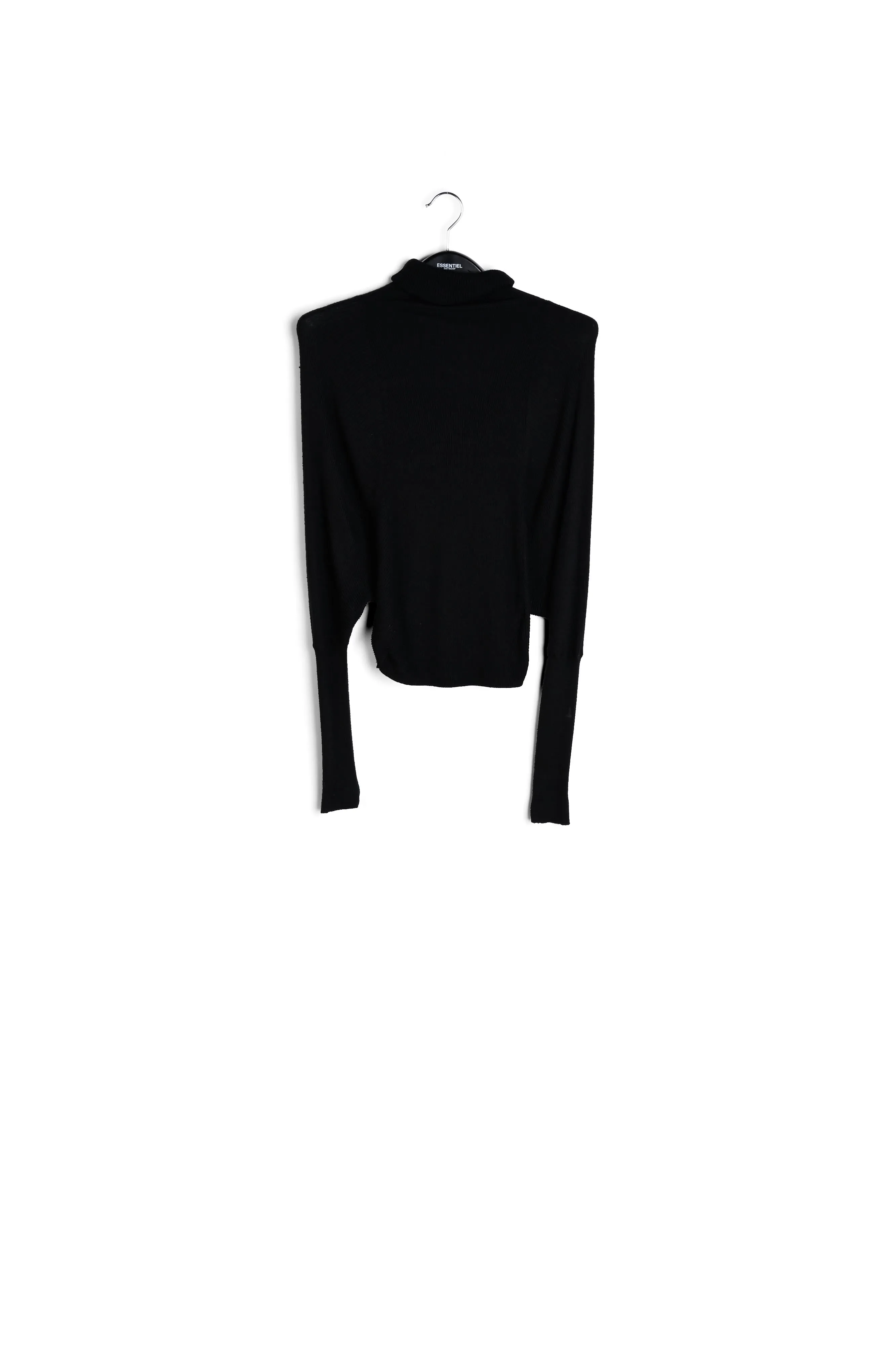 Black batwing-sleeve turtleneck sweater