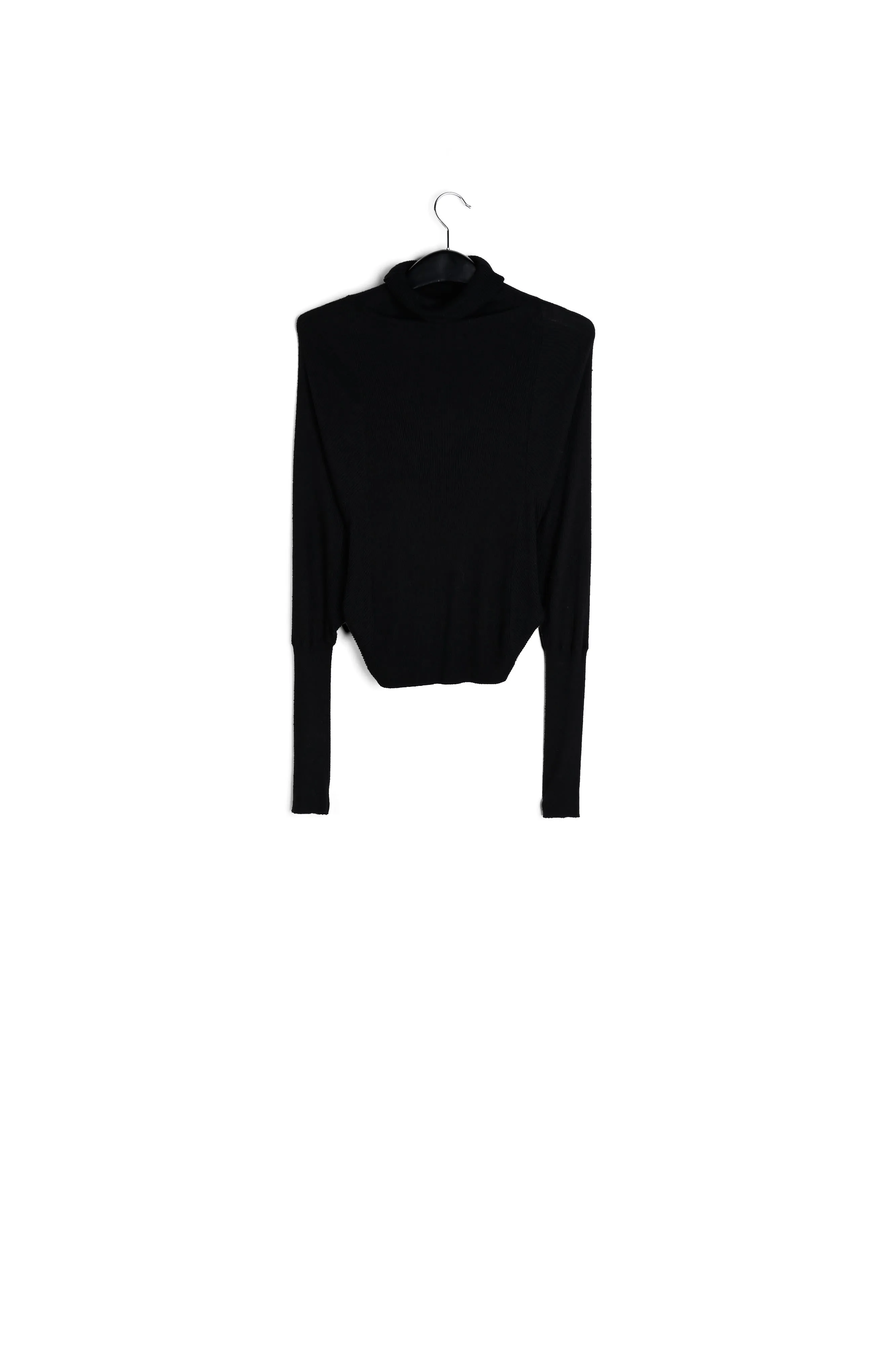Black batwing-sleeve turtleneck sweater