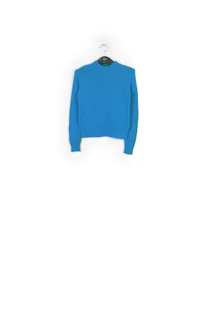 Blue and green merino-cashmere knit sweater
