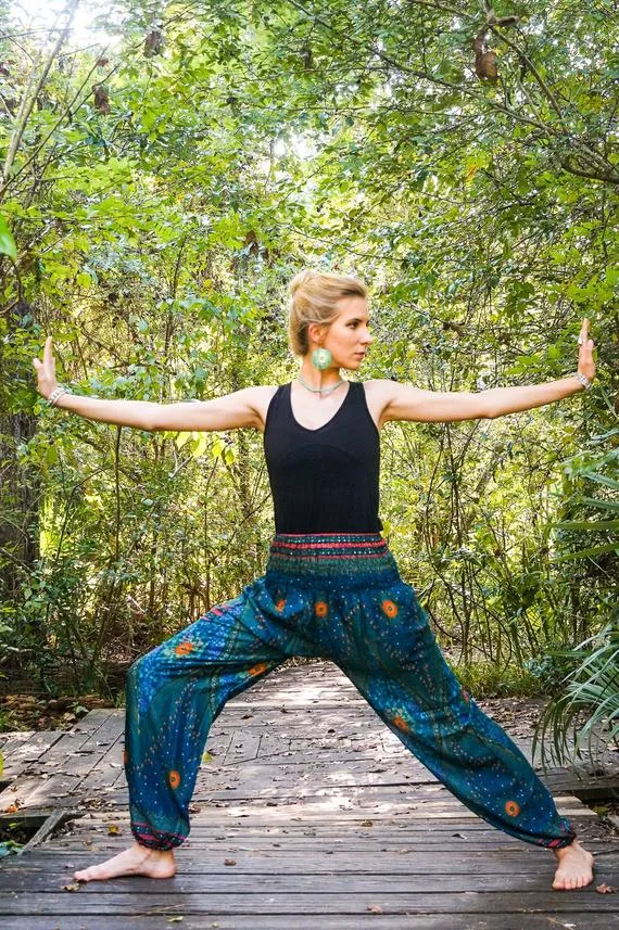Blue and Green Peacock Pants