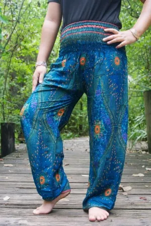 Blue and Green Peacock Pants