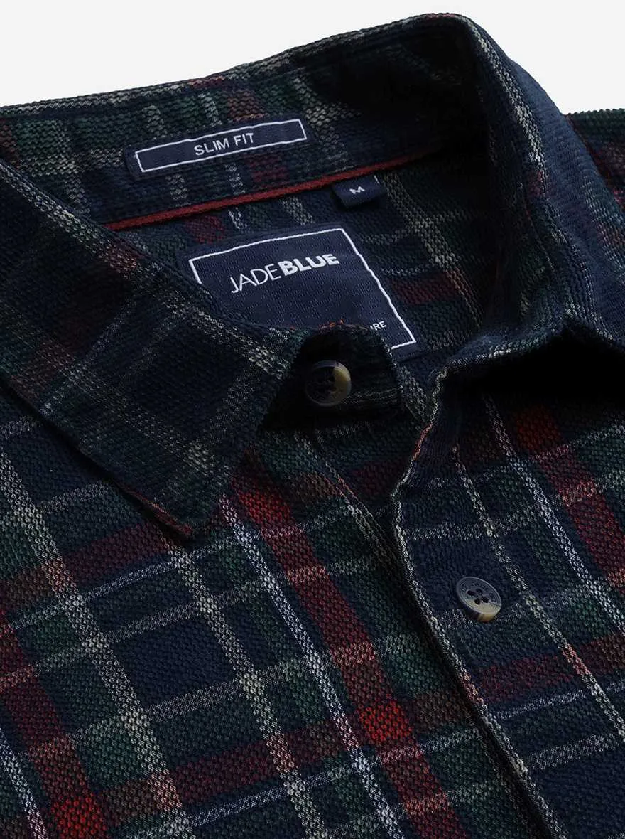Blue Checked Slim Fit Casual Shirt | JadeBlue