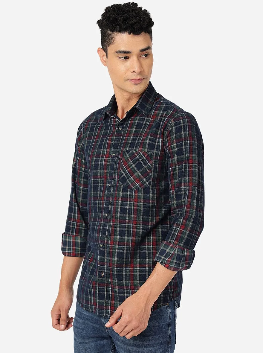 Blue Checked Slim Fit Casual Shirt | JadeBlue